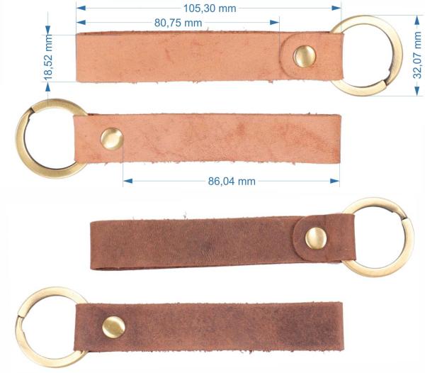 Personalisierter Leder Schlüsselanhänger mit Messingring in Hellbraun